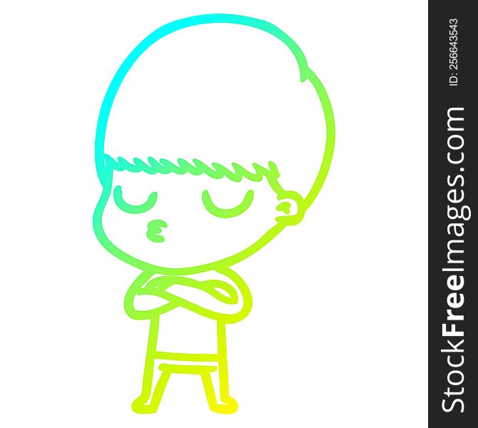 Cold Gradient Line Drawing Cartoon Calm Boy