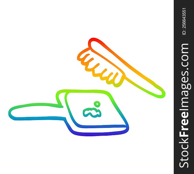 rainbow gradient line drawing of a cartoon brush and mirror