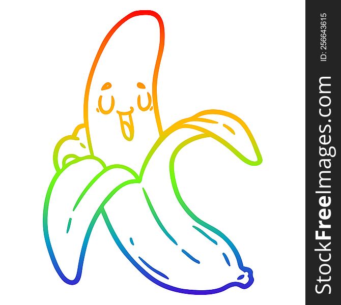rainbow gradient line drawing of a cartoon banana