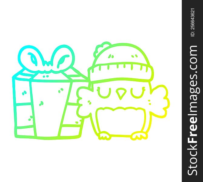 Cold Gradient Line Drawing Cute Christmas Owl