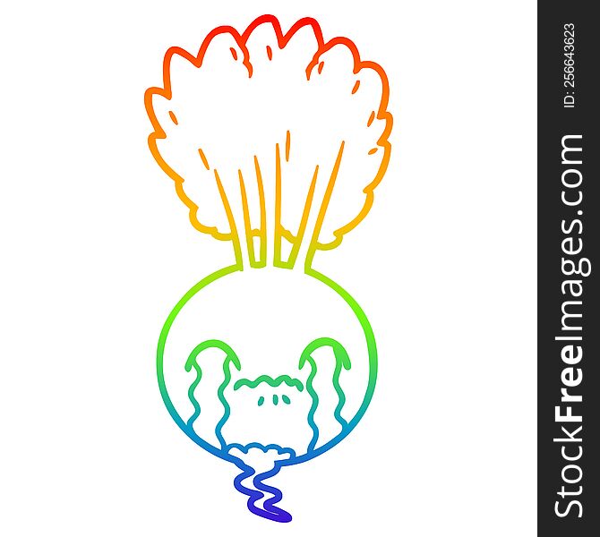 Rainbow Gradient Line Drawing Crying Beet Cartoon