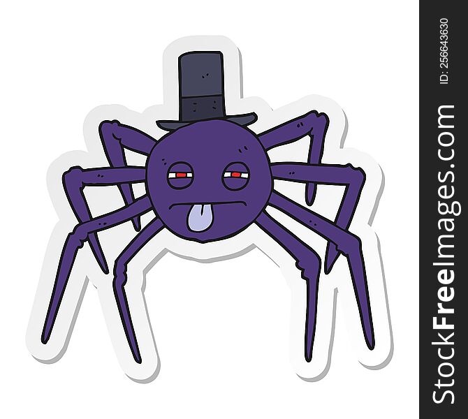 sticker of a cartoon halloween spider in top hat