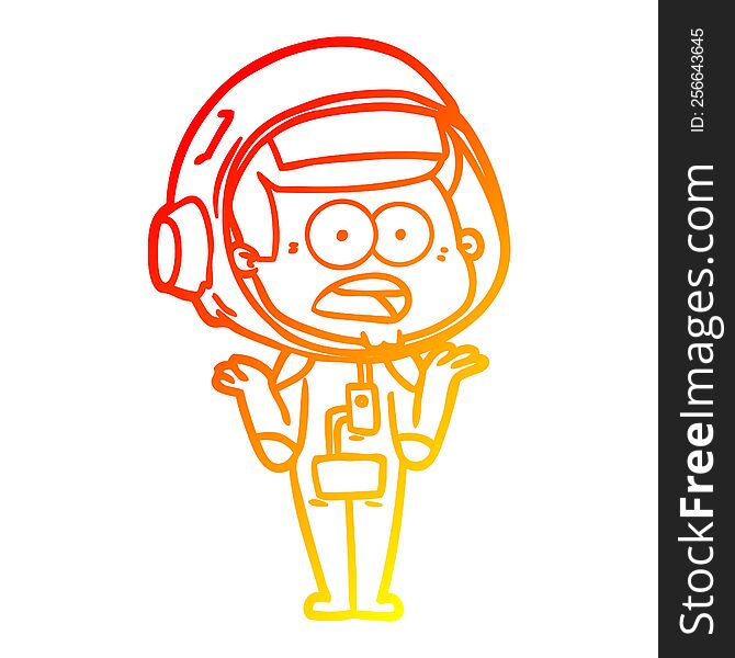 Warm Gradient Line Drawing Cartoon Surprised Astronaut