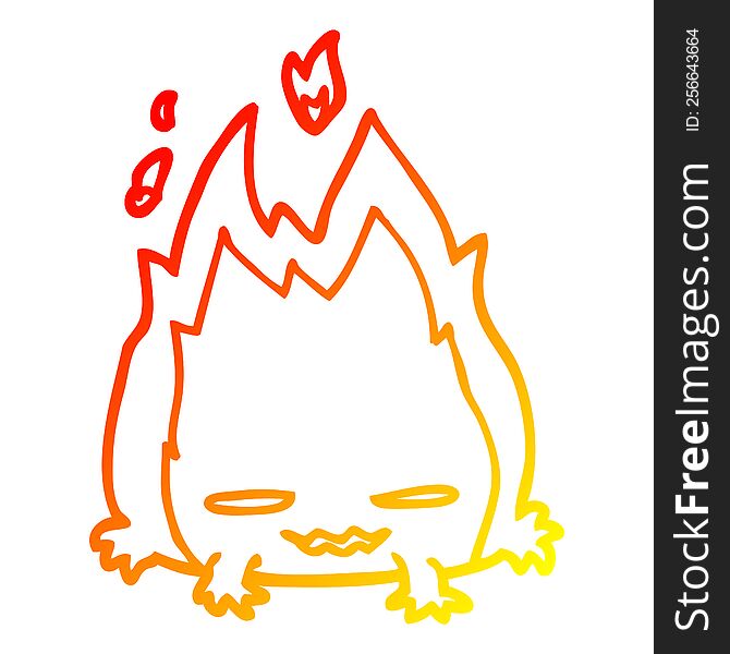 warm gradient line drawing of a cartoon fire demon