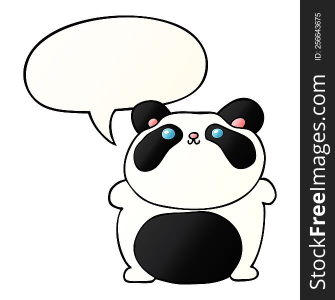 Cartoon Panda And Speech Bubble In Smooth Gradient Style