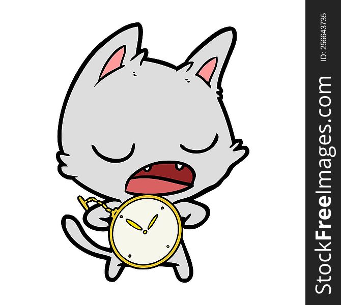 talking cat cartoon with stopwatch. talking cat cartoon with stopwatch