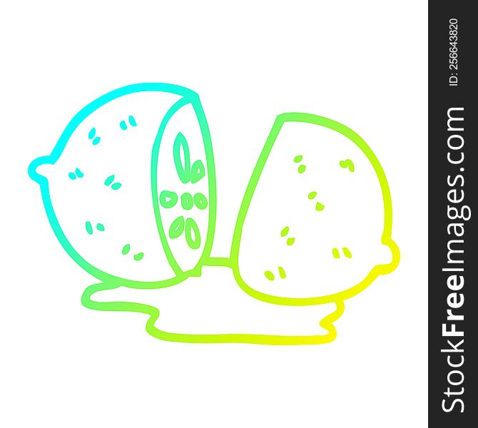 cold gradient line drawing of a cartoon sliced lemon
