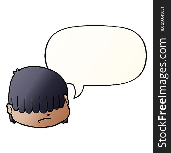 cartoon face with hair over eyes with speech bubble in smooth gradient style. cartoon face with hair over eyes with speech bubble in smooth gradient style
