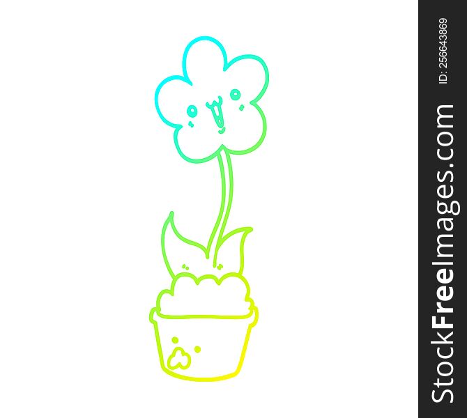cold gradient line drawing of a cute cartoon flower