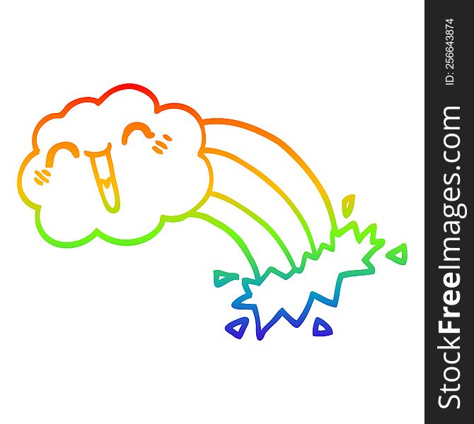 Rainbow Gradient Line Drawing Cartoon Happy Cloud And Rainbow