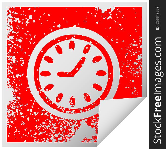 distressed square peeling sticker symbol of a wall clock