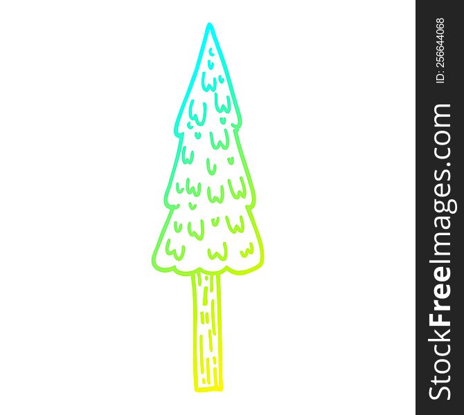 cold gradient line drawing of a cartoon pine trees