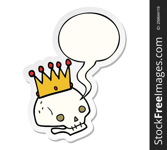 cartoon skull with crown with speech bubble sticker. cartoon skull with crown with speech bubble sticker
