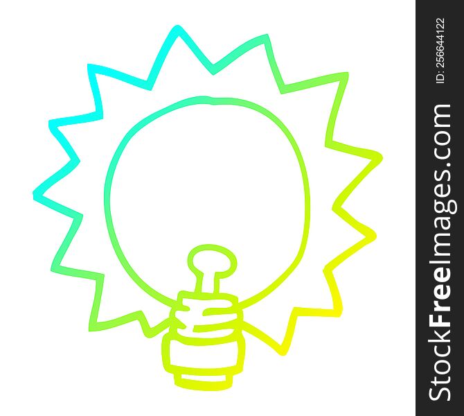 cold gradient line drawing of a cartoon light bulb