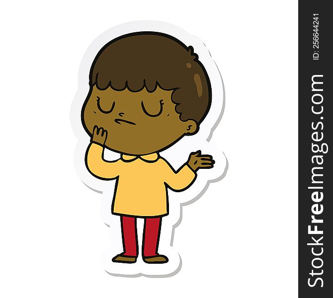 Sticker Of A Cartoon Grumpy Boy