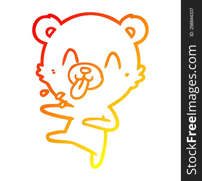 warm gradient line drawing of a rude cartoon dancing polar bear sticking out tongue