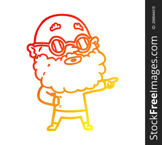 Warm Gradient Line Drawing Cartoon Curious Man With Beard And Glasses