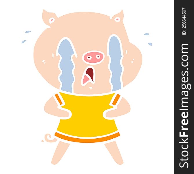 Crying Pig Flat Color Style Cartoon Wearing Human Clothes