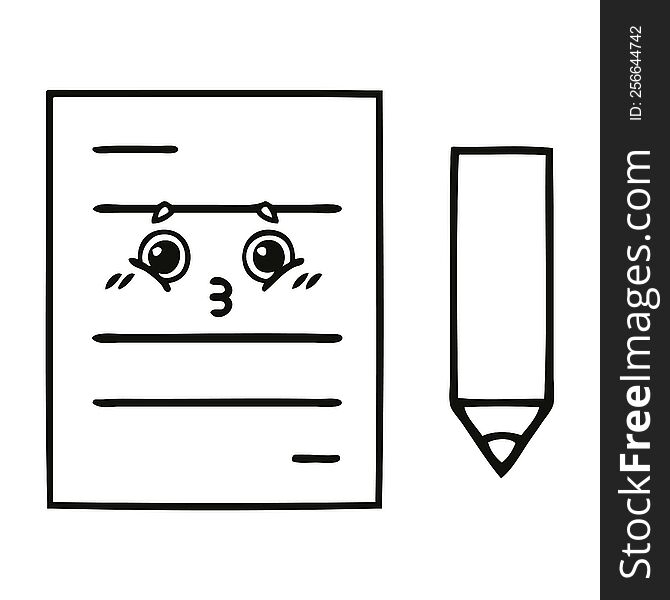 line drawing cartoon of a test paper