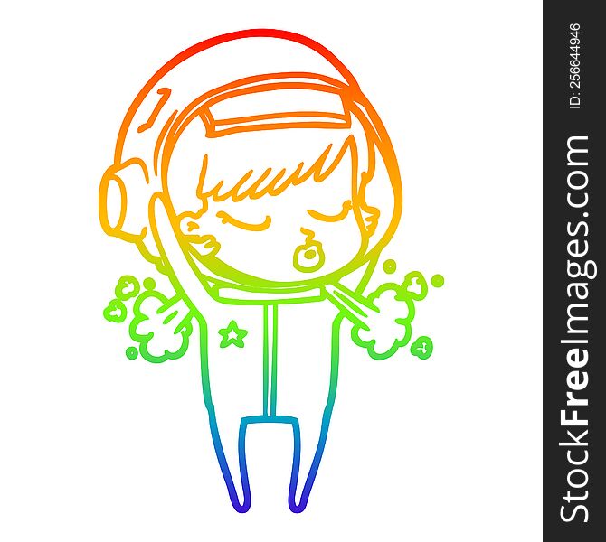 rainbow gradient line drawing cartoon pretty astronaut girl taking off helmet