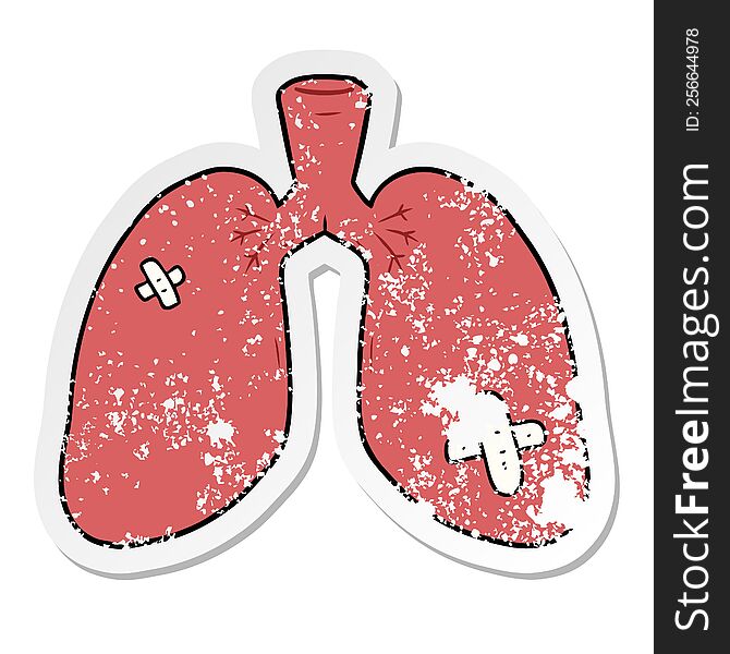 distressed sticker of a cartoon repaired lungs