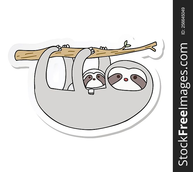 sticker of a quirky hand drawn cartoon sloth and baby