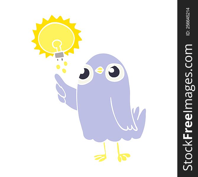 flat color illustration cartoon bird with great idea