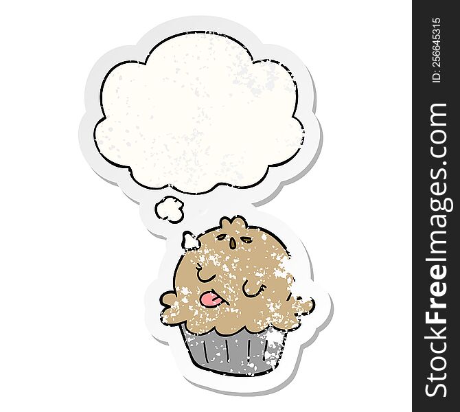 cute cartoon pie with thought bubble as a distressed worn sticker