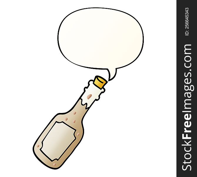 cartoon beer bottle with speech bubble in smooth gradient style