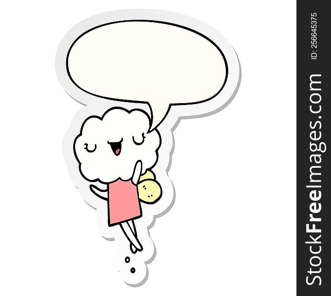 Cute Cartoon Cloud Head Creature And Speech Bubble Sticker