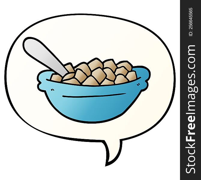 cartoon cereal bowl with speech bubble in smooth gradient style