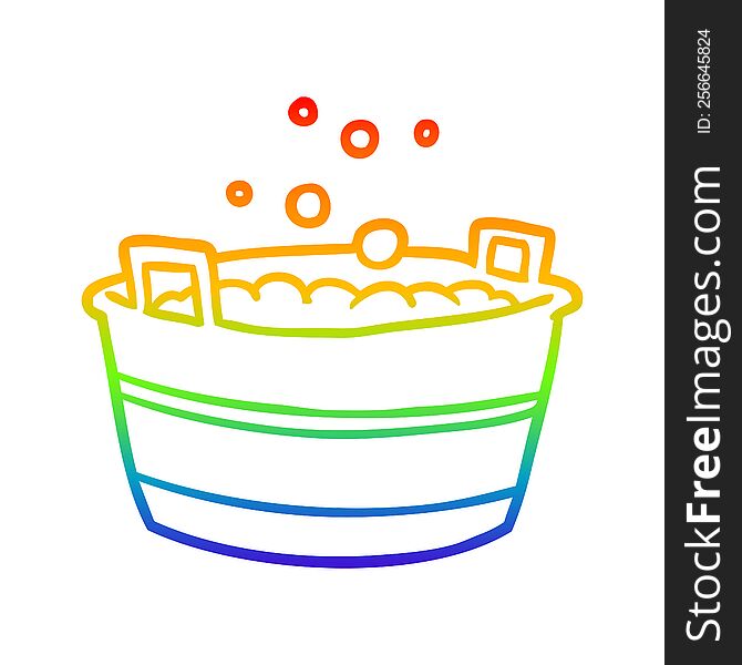 rainbow gradient line drawing of a old tin bath full of water