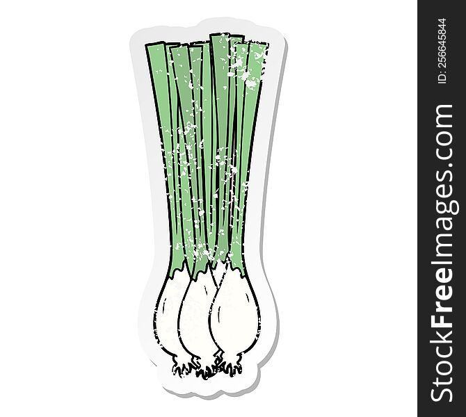 Distressed Sticker Of A Cartoon Spring Onions