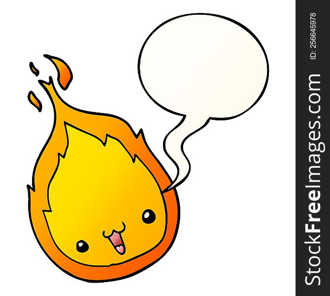 cute cartoon flame with speech bubble in smooth gradient style