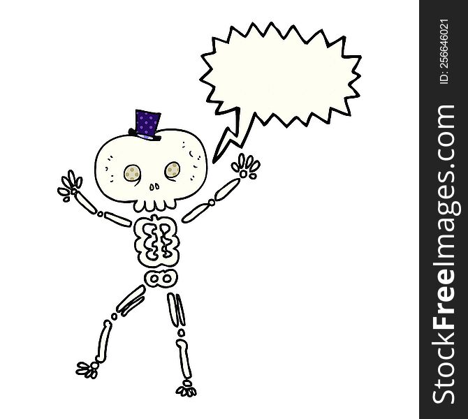 freehand drawn comic book speech bubble cartoon dancing skeleton