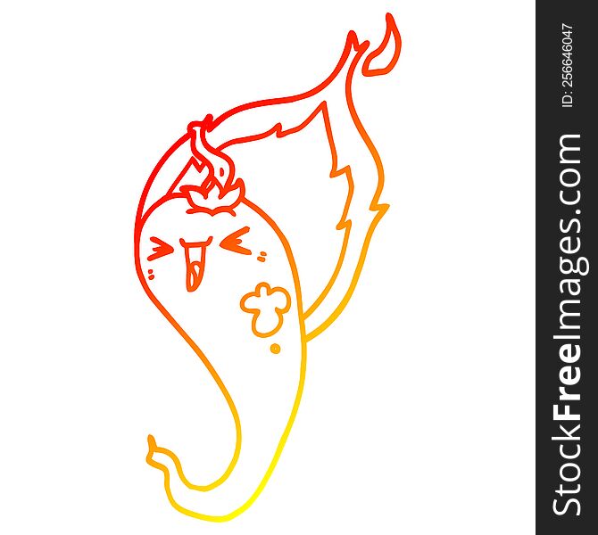 warm gradient line drawing of a cartoon flaming hot chili pepper