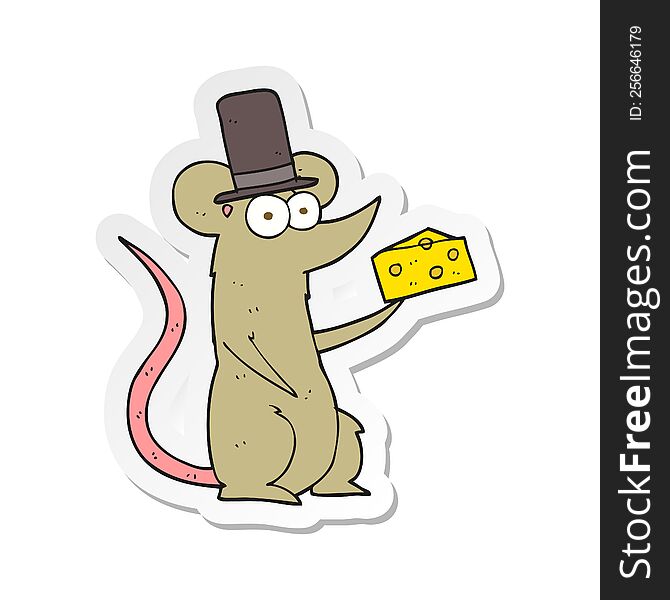 Sticker Of A Cartoon Mouse With Cheese