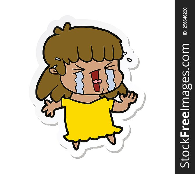 Sticker Of A Cartoon Woman In Tears