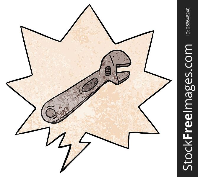 Cartoon Spanner And Speech Bubble In Retro Texture Style