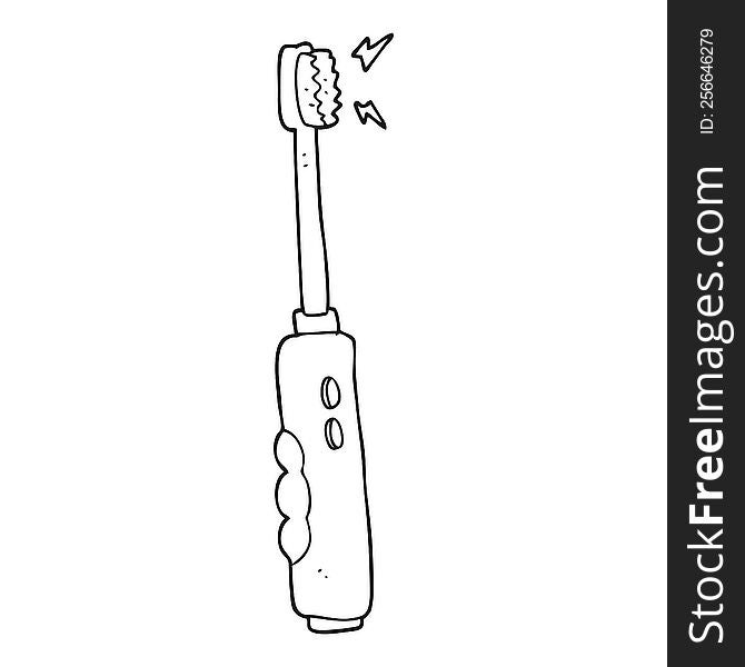 freehand drawn black and white cartoon buzzing electric toothbrush