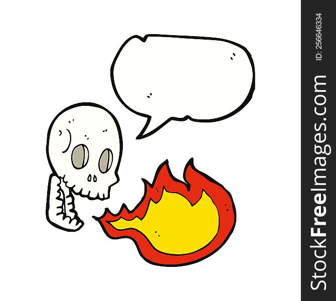 Cartoon Fire Breathing Skull With Speech Bubble