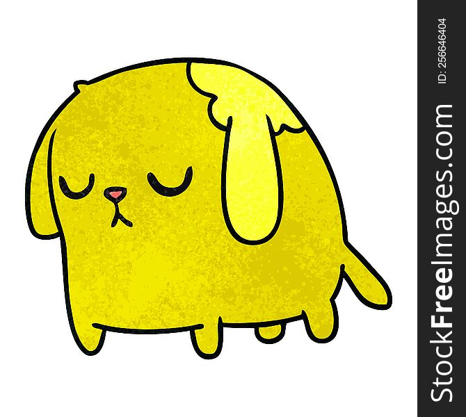 freehand drawn textured cartoon of cute sad kawaii dog