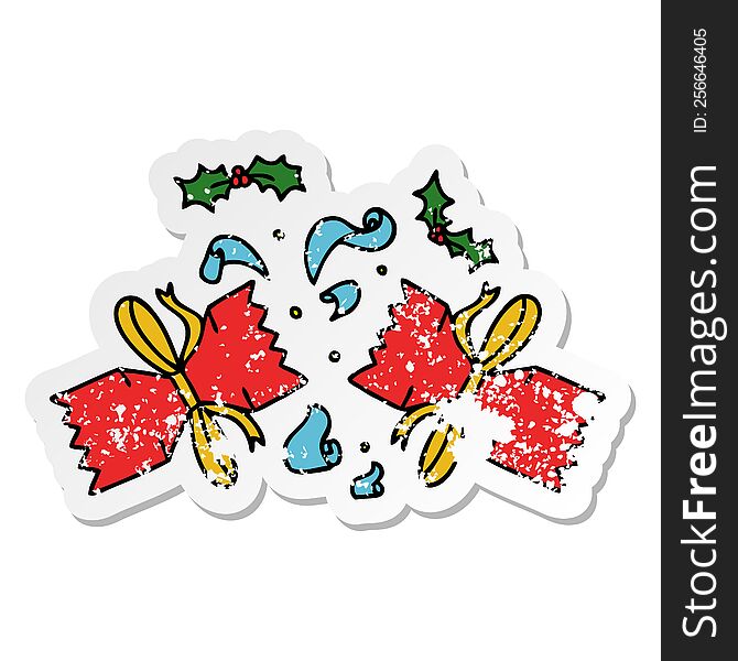 Distressed Sticker Of A Quirky Hand Drawn Cartoon Popped Cracker