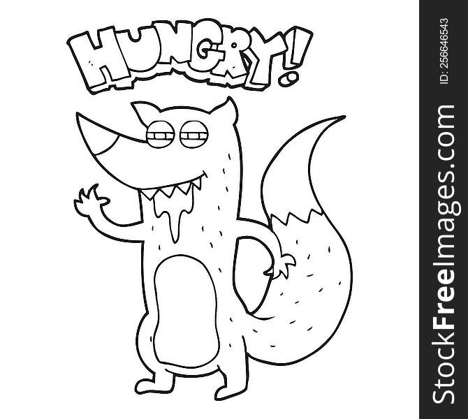 Black And White Cartoon Hungry Wolf