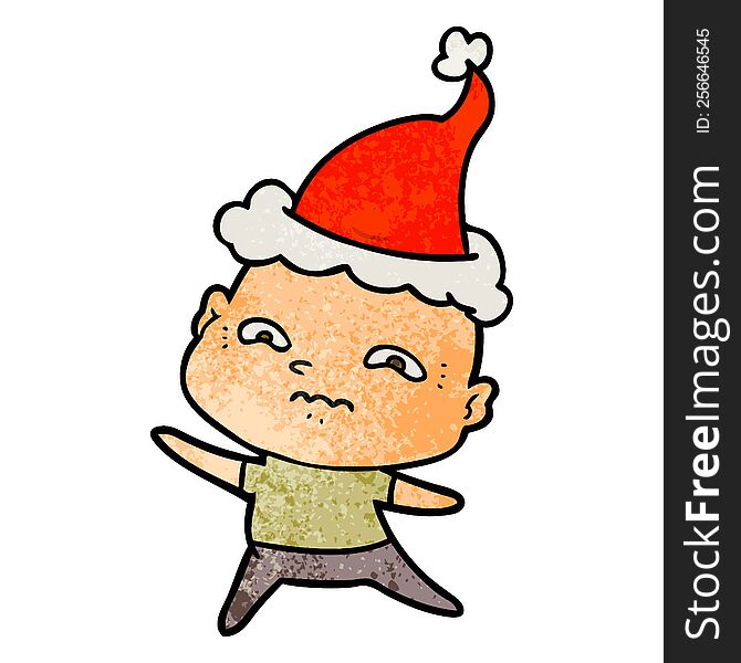 Textured Cartoon Of A Nervous Man Wearing Santa Hat
