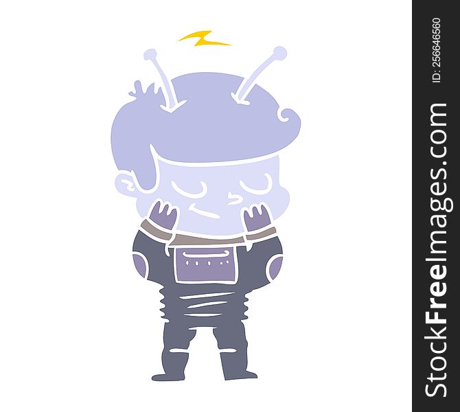 bashful flat color style cartoon spaceman