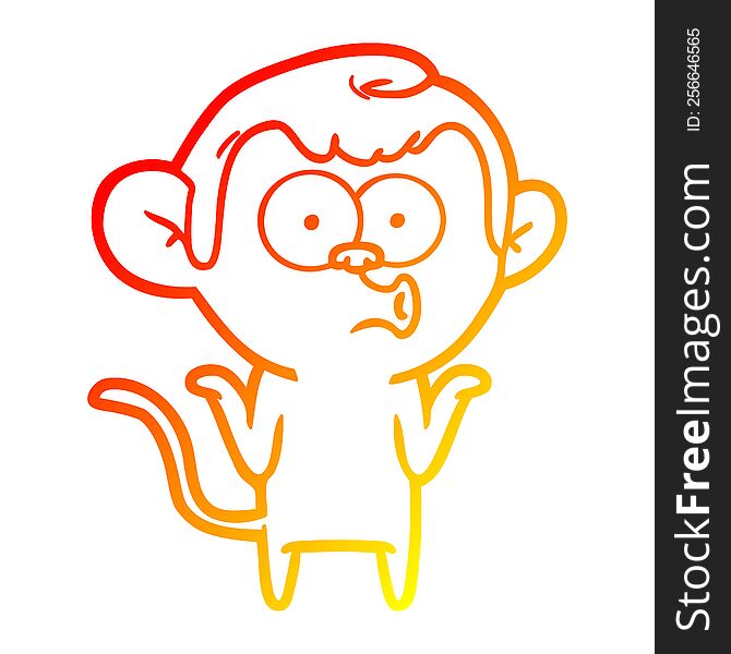 Warm Gradient Line Drawing Cartoon Confused Monkey