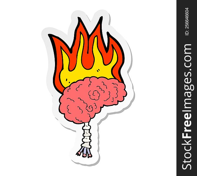 Sticker Of A Cartoon Brain On Fire