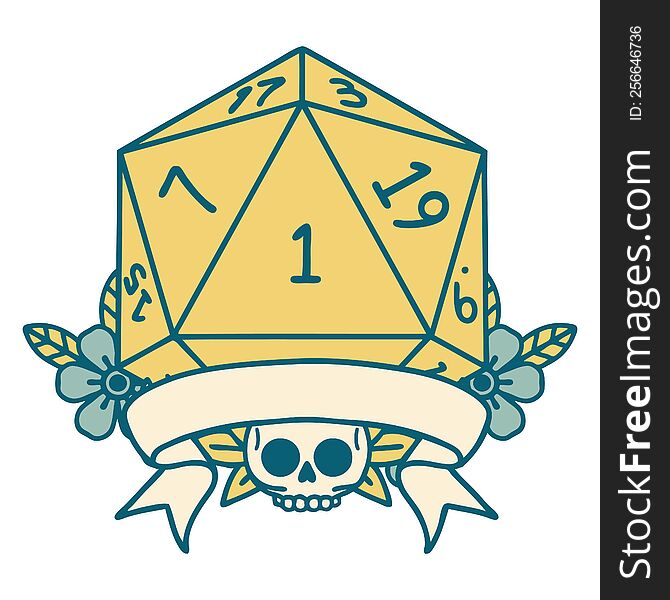 Natural One D20 Dice Roll Illustration