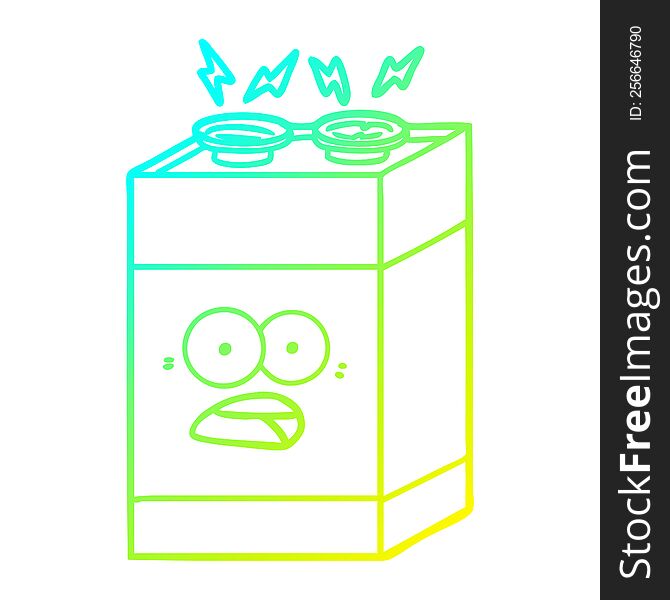cold gradient line drawing of a cartoon shocked battery